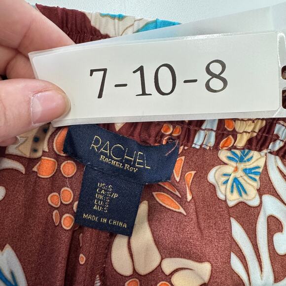 Rachel Roy Pants Womens Small Orange Blue Floral Wide Leg Boho - Picture 3 of 7